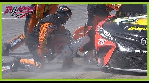 No. 78 crew goes to work with a saw on pit road