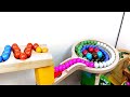 Marble Run Race ☆ HABA Slope &amp; Retro Makita Truck, Garbage Truck, Excavator, Dump Truck, Ambulance
