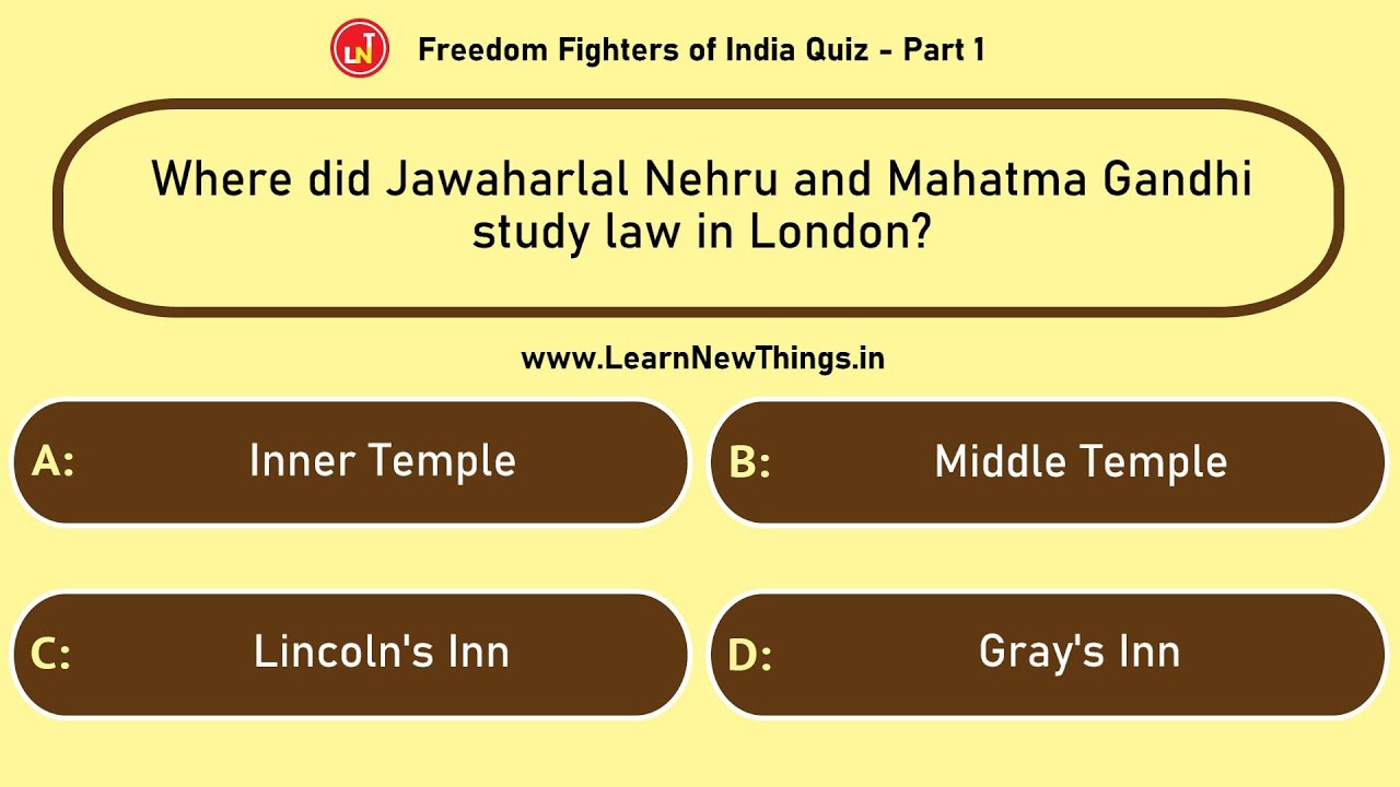 Freedom Fighters of India Quiz - Part 1/10 | 12 Questions ...