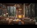 Rainy wood cabin in the forest  cozy coffee shop ambience  jazz music for study work and sleep