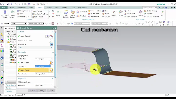 siemens nx tutorials how to use through curves command part 1