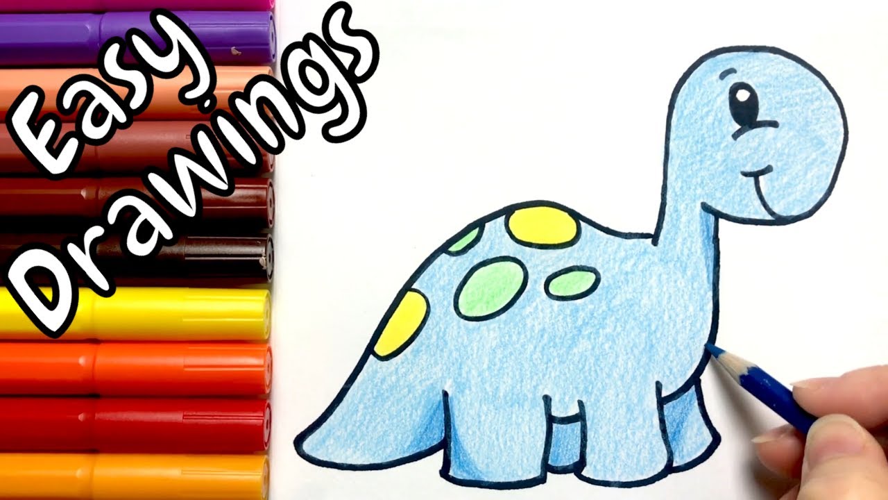 How to Draw a Dinosaur - Step by Step Drawing Tutorial - Easy Peasy and Fun