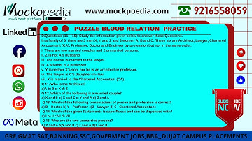PUZZLE TEST PRACTICE(BLOOD RELATIONS)Q11 to 15 : MockoPedia