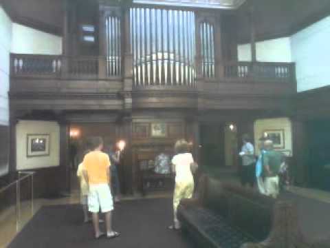 Mom playing organ at James J. Hill house