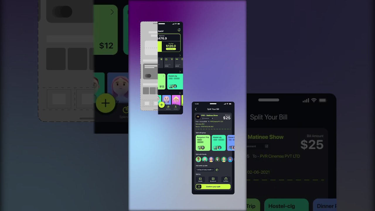 Money split and bill sharing application UI design. 