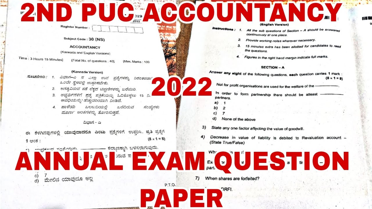 2ND PUC ACCOUNTANCY 2022 ANNUAL EXAM QUESTION PAPER