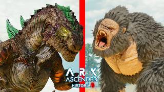 NUEVO GODZILLA ASCENDED ATACA Y DINOSAURIOS PALEO GIGANOTOSAURUS Y REX! ARK Ascended Historia