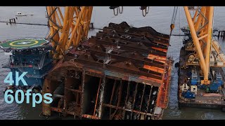 Flying Around a Large, Capsized, Cut Open Cargo Ship, St. Simons, GA, 4K 60fps