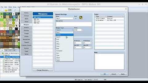 RPG Maker Tutorial Part 044: Database: Weapons & Armors - Making "A Human In Monsteropolis"