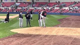 2022 Vancouver Canadians pitcher #44 Sem Robberse - Warmup in Spokane April 10, 2022