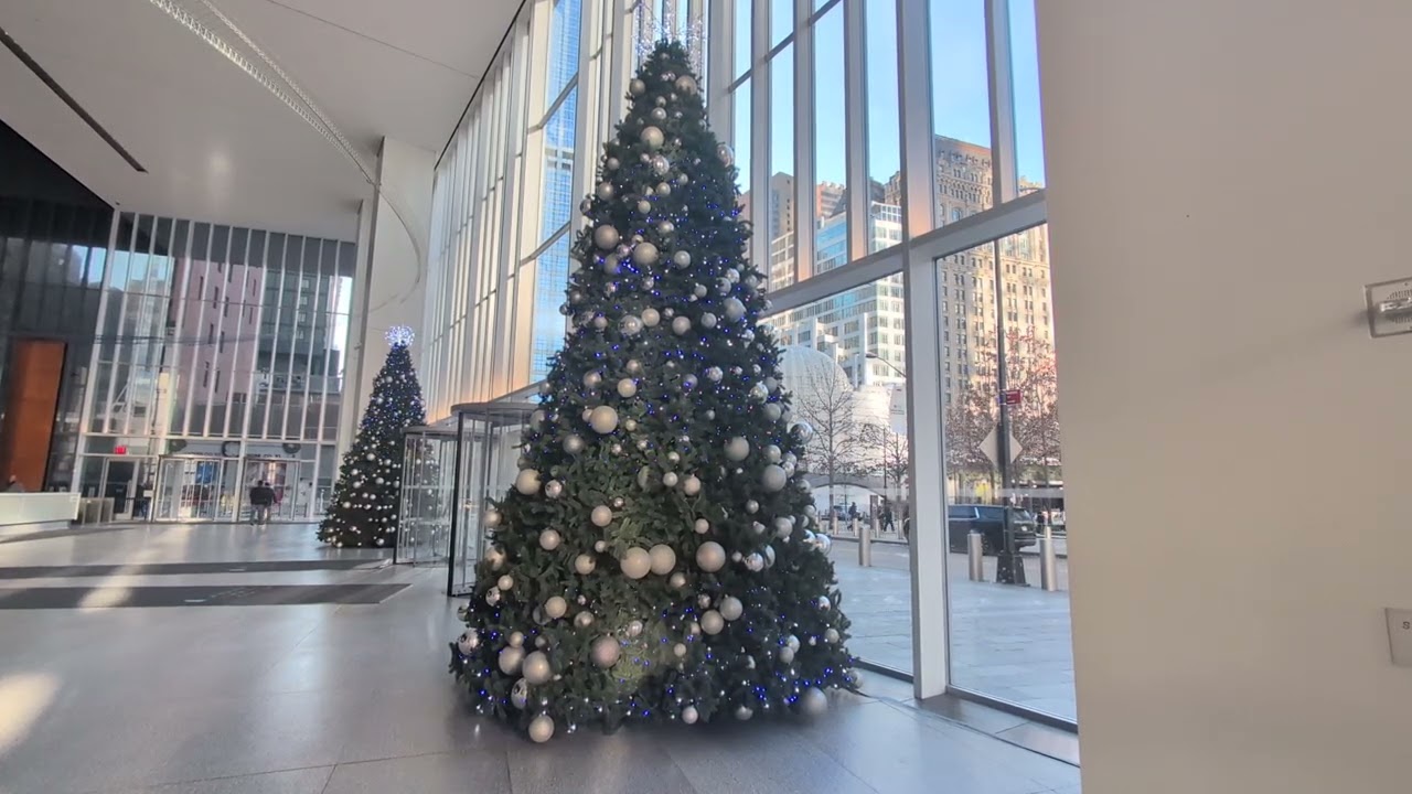 Four World Trade Center's Two Dazzling Blue Lighted Christmas Trees 