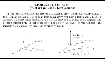 MAT 2214 Section 2.2: Vectors in Three Dimensions (Part 2, Three-Dimensional Vectors)