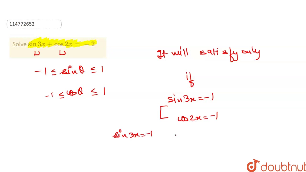 Solve ` sin 3x + cos 2 x =-2 ` - youtube