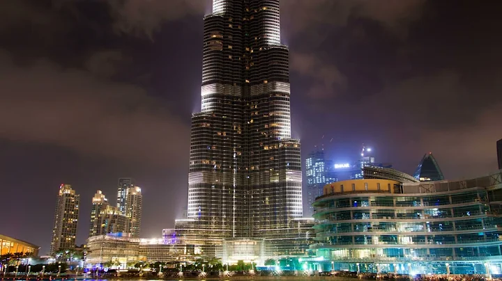 4K Time Lapse of Dubai Burj Khalifa at Night with Musical Fountain Pan Up Free Stock Videos