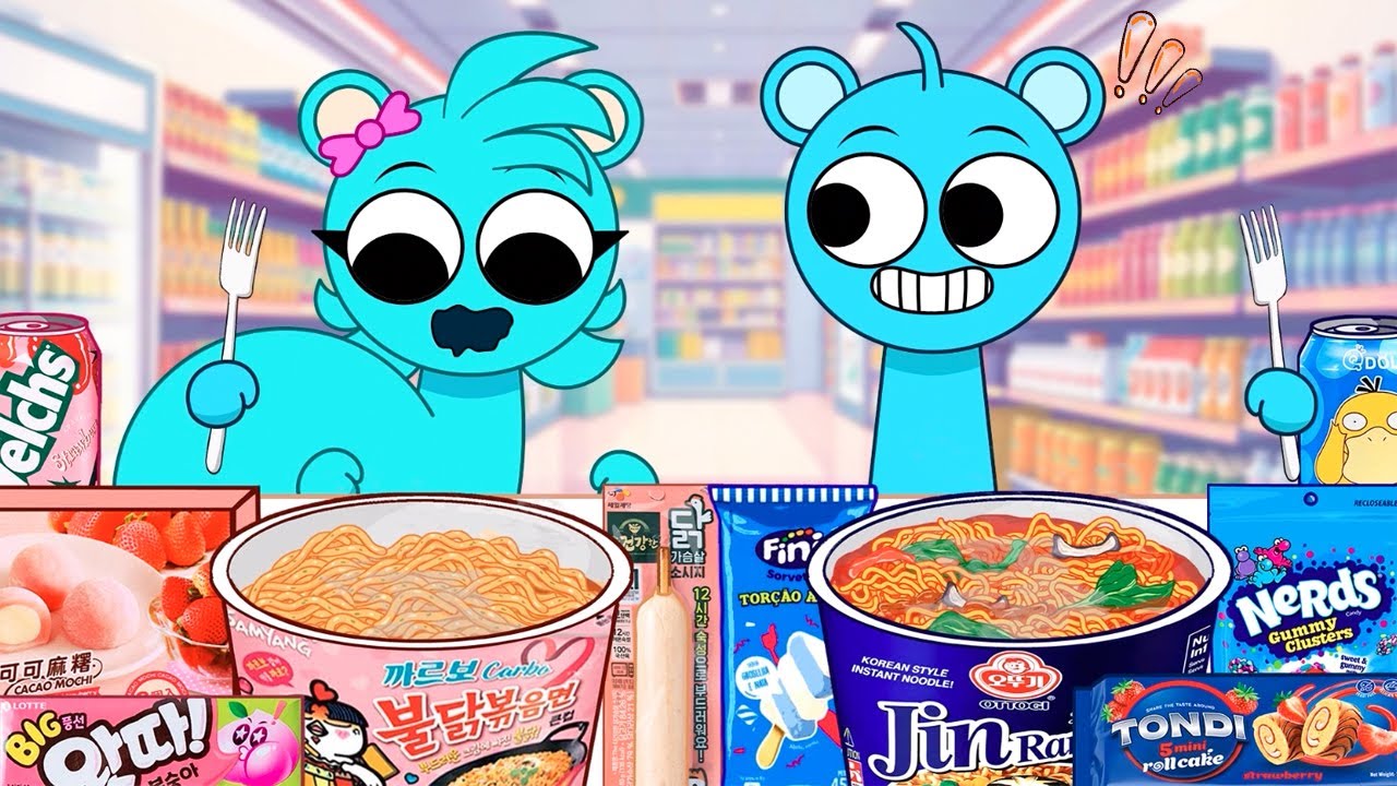 Funny Sky Family Chaos 🍜 Epic Convenience Store Mukbang | Incredibox Sprunki ASMR Animation