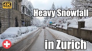 Driving in Zurich at winter time, after an heavy snowfall! Switzerland