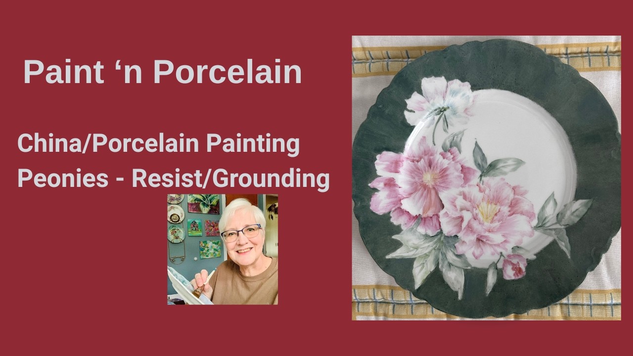 Роспись по фарфору: Пионы - техника резервирования/влажного грунтования