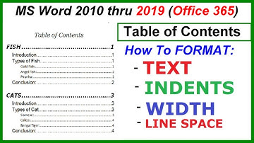Table of Contents - How to Format EVERYTHING: text, indent, width, dots : Word 2010 thru 2019