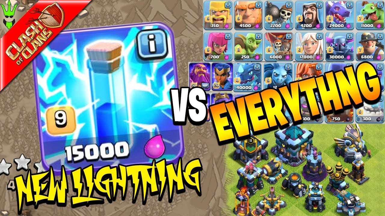 NEW* LIGHTNING SPELL VS EVERY TROOP AND DEFENSE! - YouTube