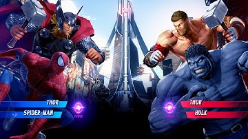 Thor & Spiderman vs Thor & Grey Hulk (Very Hard) Marvel vs Capcom | 4K UHD Gameplay