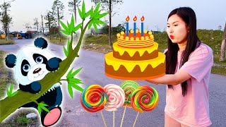 Changcady tổ chức sinh nhật cho gấu trúc, tìm được chiếc bánh sinh nhật khổng lồ và rất nhiều kẹo