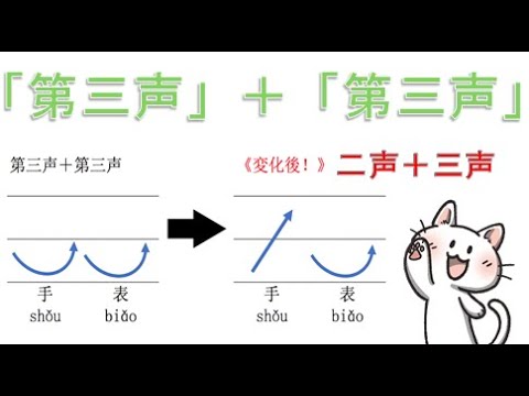 【佐助と一緒に中国語を学ぼう♪】中国語の四声☆「第三声+第三声」の単語、「二文字」の発音の練習です。 - YouTube