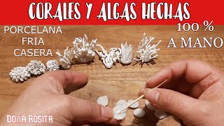 10 bellos corales y algas marina 🌊 hechas con PORCELANA FRIA CASERA sin moldes , FACILES DE HACER