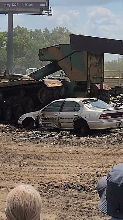 huge tank smashes tiny car #reels #shorts #video #crush #viral #tank #edit #pop #army #military
