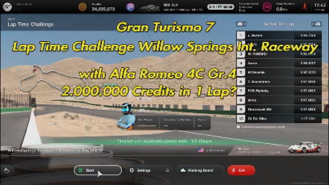 GT7 | Lap Time Challenge | Willow Spring | Alfa Romeo 4C Gr.4 | 2.000. ...