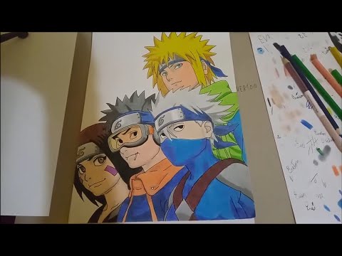 brian_desenhos - Equipe Minato x Equipe Kakashi ♥ Desenho Finalizado !! . .  . . . . . #naruto #minato #kakashi #obito #sasuke #sakura #rin #desenho  #personagem #pintura #drawing #draw #coloring #personagem #artista  #desenhista