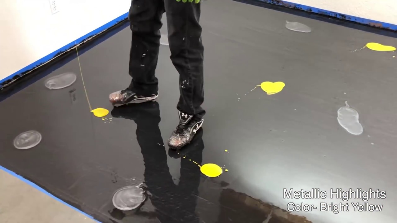 Black Titanium And Bright Yellow Metallic Epoxy Floor Youtube