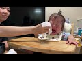 The baby ate too much corn soup with broccoli🥦.ブロッコリー🥦入りコーンスープを食べ過ぎちゃった❗️(0y10m14d)