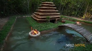 رجل الغابه يبني مسبح بأدوات بدائيه  Build Swimming Pool Around Underground Temple House by Ancient