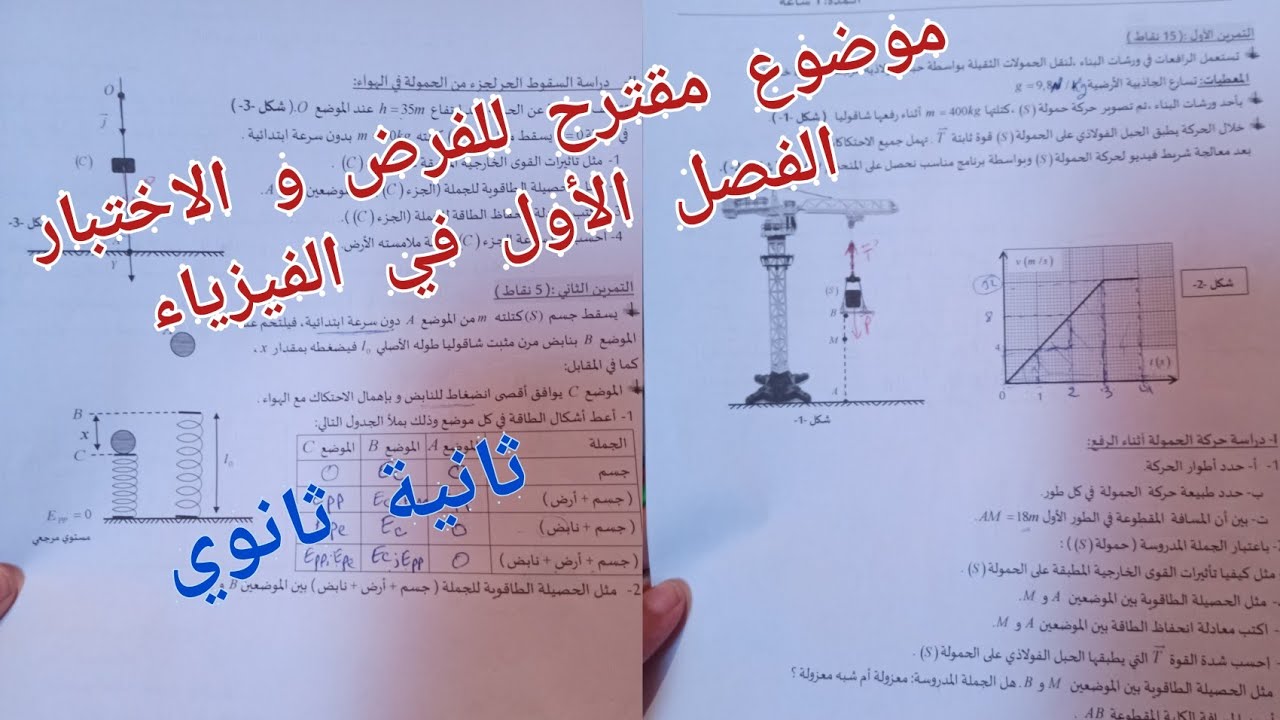 موضوع مقترح للفرض و الاختبار الفصل الأول في الفيزياء للسنة الثانية ثانوي لجميع الشعب العلمية