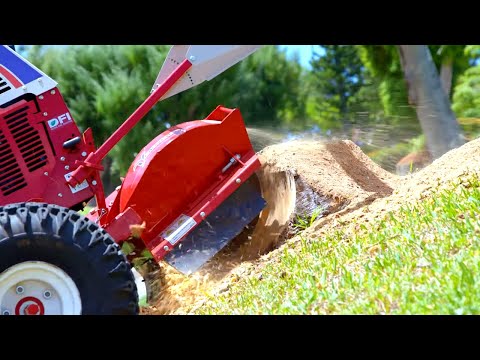Broyage de souche : rogneuse professionnelle en action