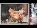 Watercolor Painting : Chicken in the Garden