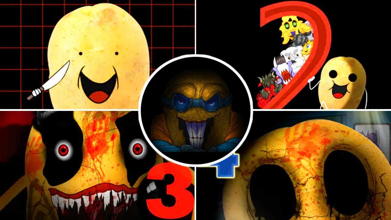 One Night At Potatoe's 1,Recode,2,3,4,Remastered - Full Walkthrough 100% Completion - No Deaths