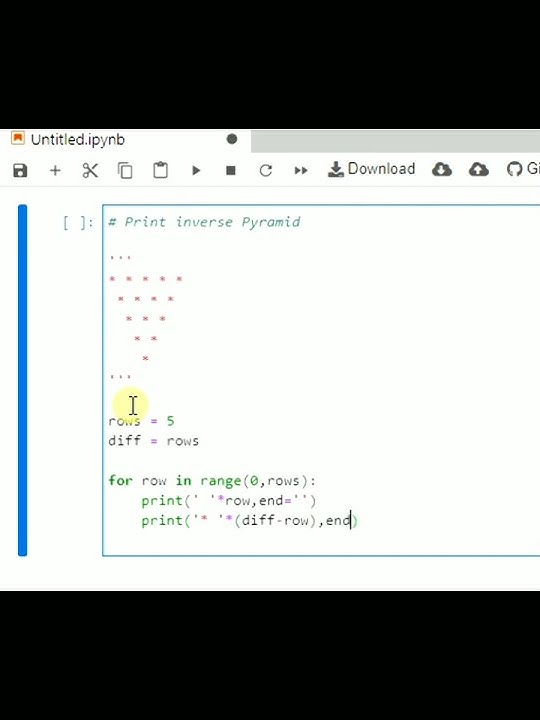 Inverse pyramid using python for loop in python python for in loop