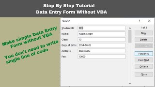 Data Entry Form without VBA  | Add Data | Exit | Search | Update | Delete |