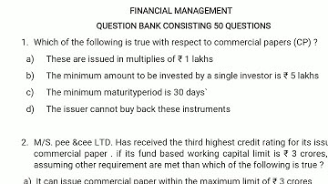 MCOM SEM 4 FINANCIAL MANAGEMENT MCQ SAMPLE QUESTIONS