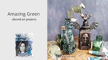 Altered Bottles in green colors - Mixedmedia tutorial by Anastasia Korvyakova