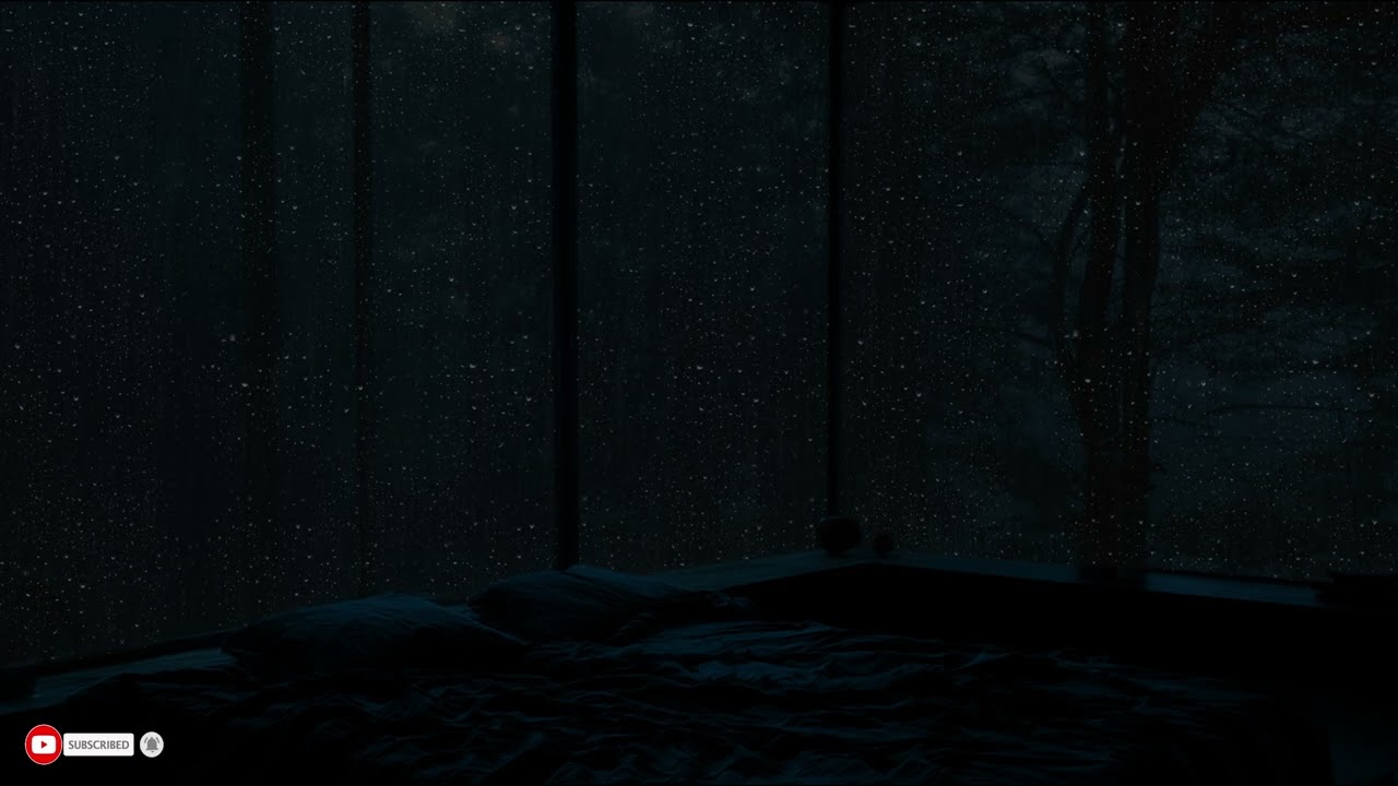 Steady Rain Beyond The Window Of A Dark Room For Deep Thought And Restful Sleep