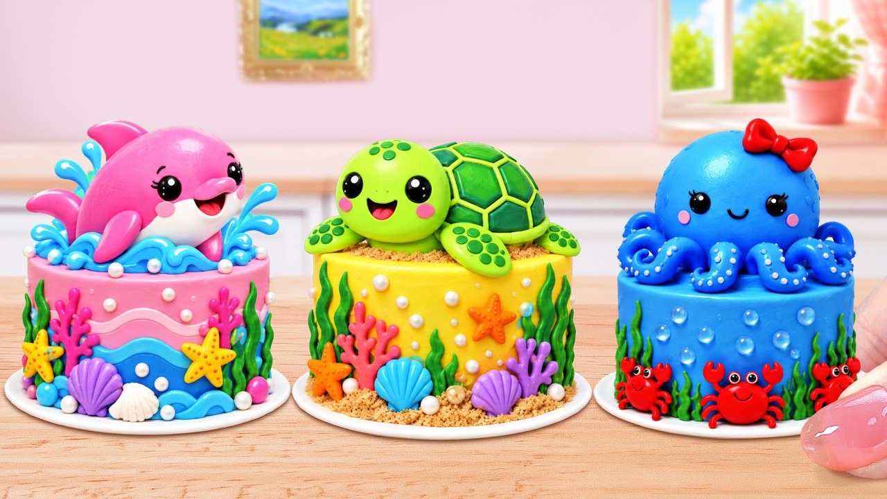 🌊 How To Make Ocean Cream Cake 🐠 Colorful Miniature Cake Decorating | Mina Sweet Baking