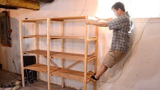 This time building basement shelves, with a reltatively thin frame, but making up for it with double mortise and tenon joinery to hold it 