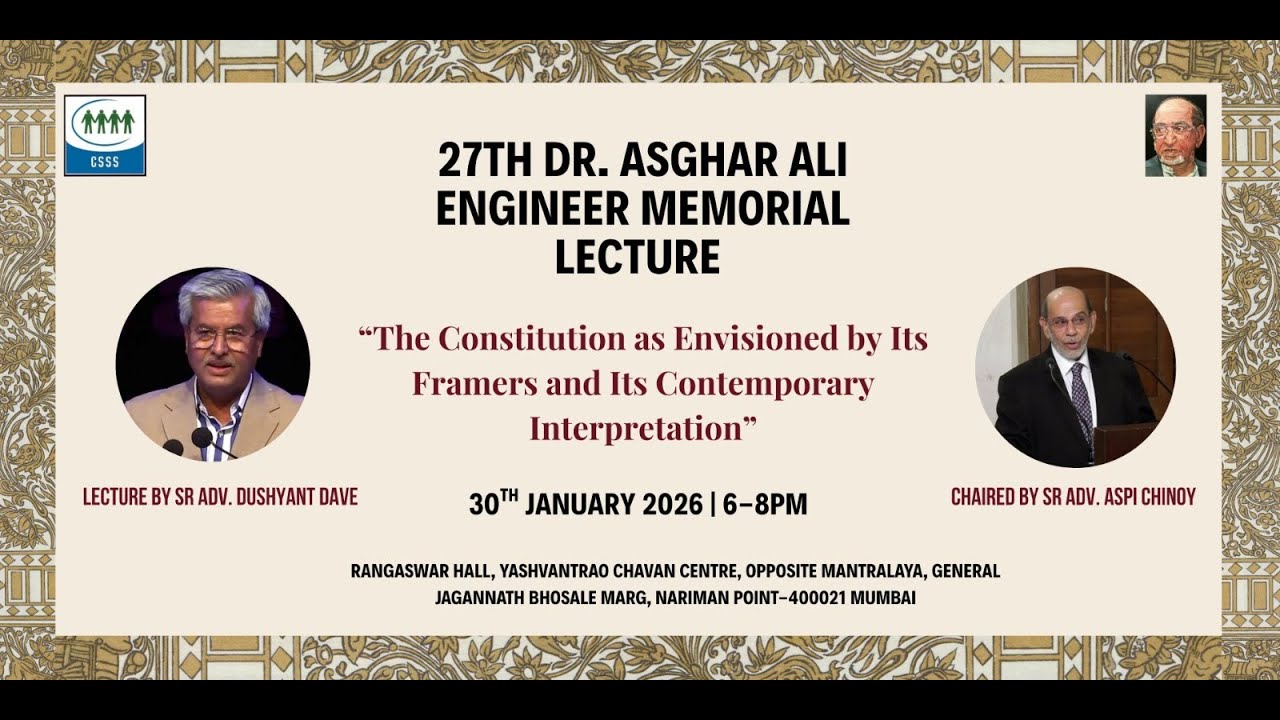 27TH DR. ASGHAR ALI ENGINEER MEMORIAL LECTURE || LECTURE BY SR ADV. DUSHYANT DAVE LIVE