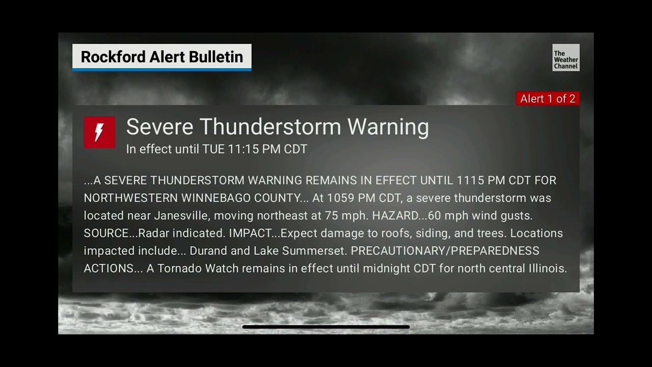severe thunderstorm warning has been issued for Rockford Illinois - YouTube