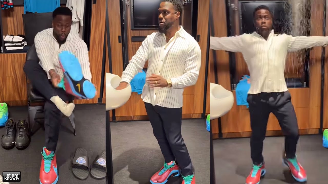 Kevin Hart Puts On Lebron James Shoes In The Lakers Locker Room & Does The Thing With The Powder😂