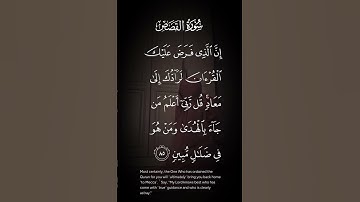 سورة القصص ان الذي فرض عليك القرآن لردتك إلى معاد قل ربي اعلم من جاء بالهدى ومن هو في ضلال الاية ٨٥