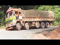 Ghat Road : Cars Crossing Heavy Loaded Truck 14 Tires Lorry Stopped on Ghat Roads U Turning Bends
