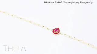 Pear Design Red Enamel Ruby Stone Charm Bracelet 925 Sterling Silver Jewelry